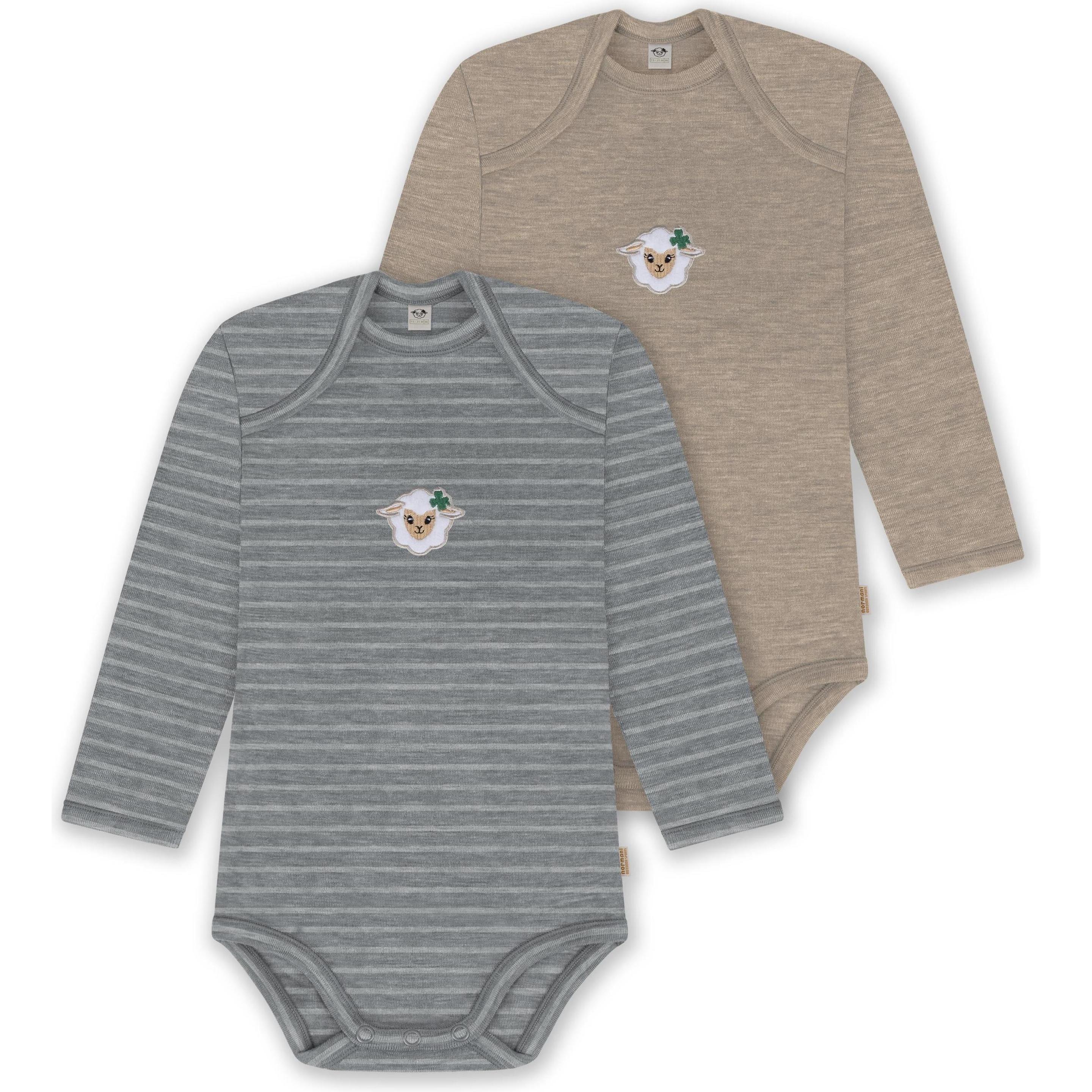 Normani, Herren, Body, 2er Pack Baby Merino Body Langarm „Auckland" - 9381, Grau, (80)
