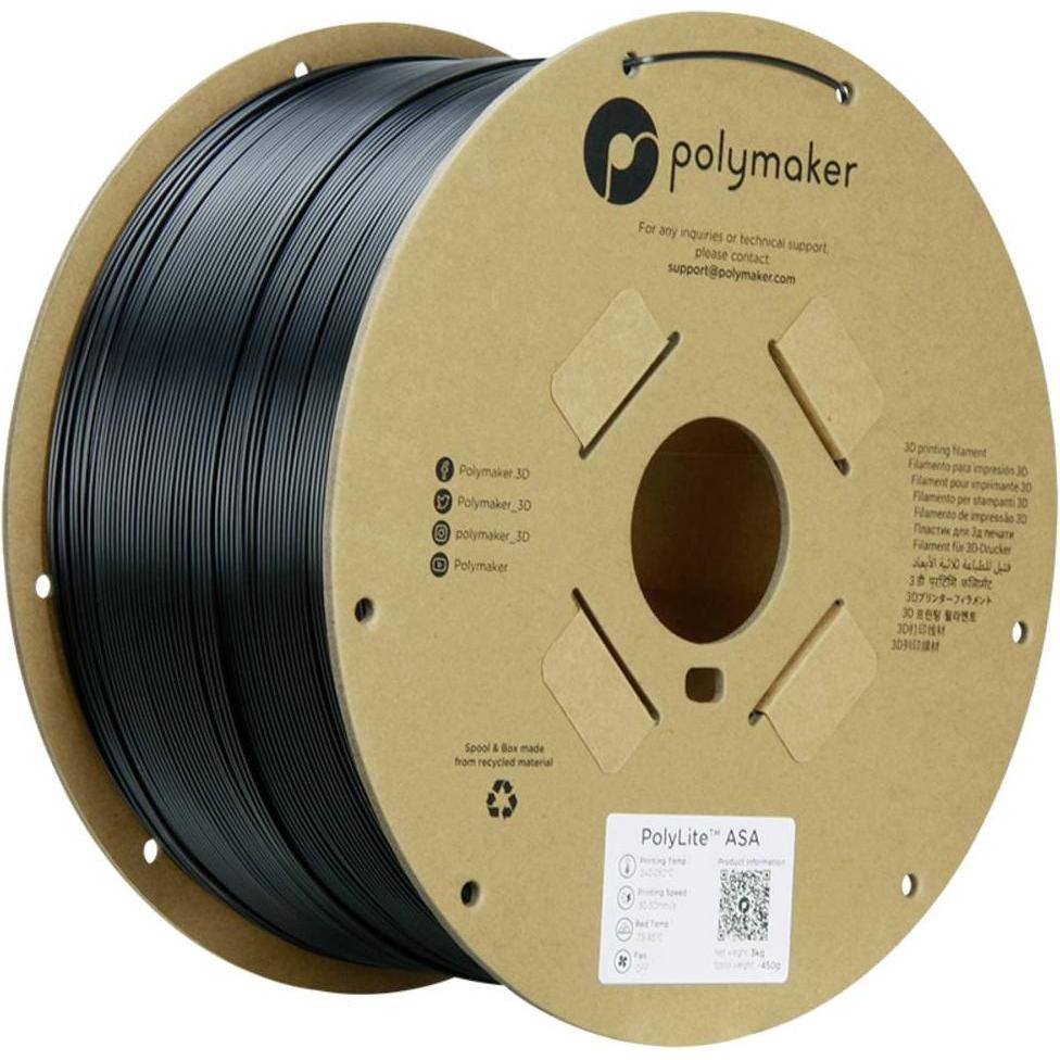 Polymaker PolyLite ASA Schwarz 1,75 mm 3.000 g (ASA, 1.75 mm, 3000 g, Schwarz), 3D Filament, Schwarz