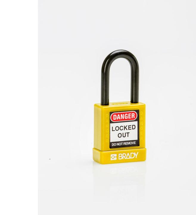 Productafbeelding Brady Hoog veiligheidsslot, Aluminium slot met Nylon bescherming, Met stalen beugel, Geel, 38mm