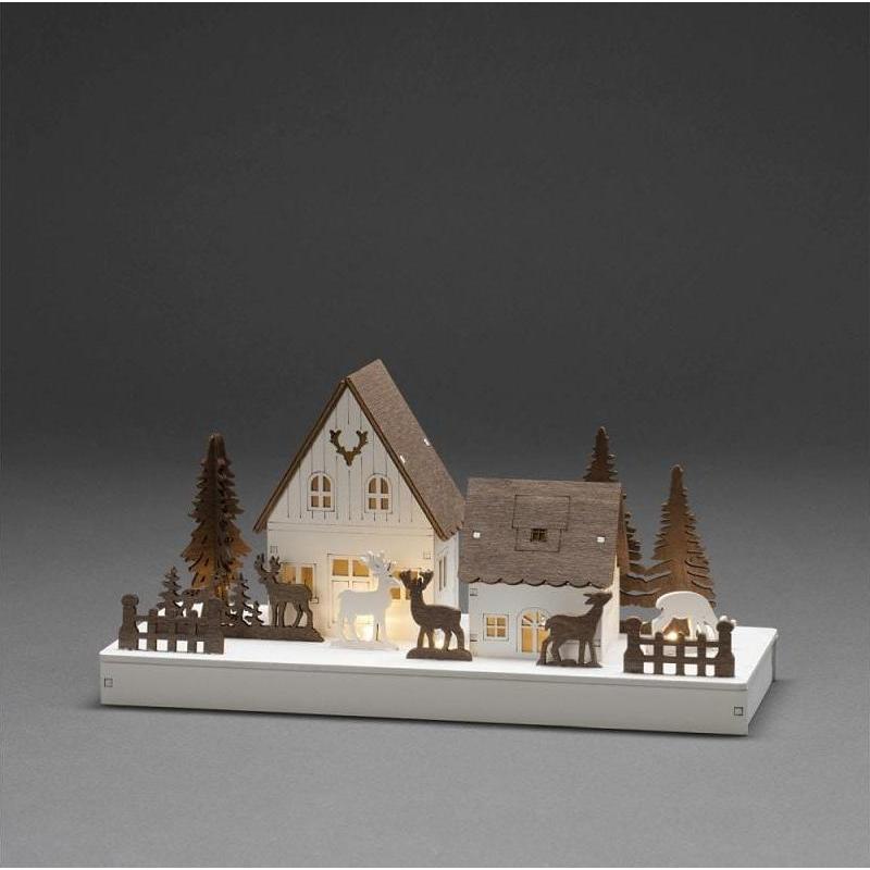 Thumbnail - Konstsmide, Weihnachtsbeleuchtung, LED-Dekoration Waldhäuser mit Rentieren 28 x 14 cm