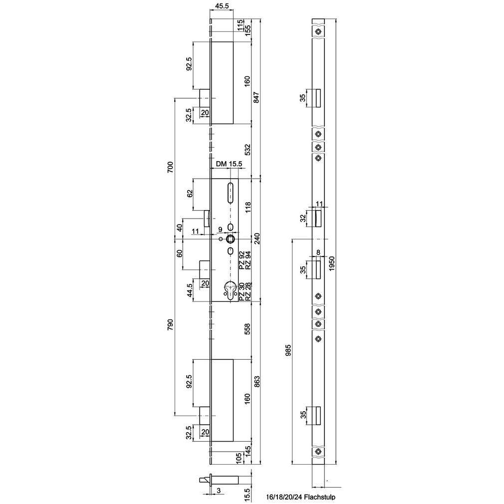 MSL, Türschloss + Schliesszylinder, Mehrpunkt-Verriegelungen FlipLock Basis 23421