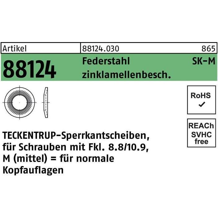 Teckentrup, Muttern + Unterlegscheiben, Sperrkantscheibe R 88124 M 16x32,5 x2,5 Federstahl zinklamellenbeschichtet
