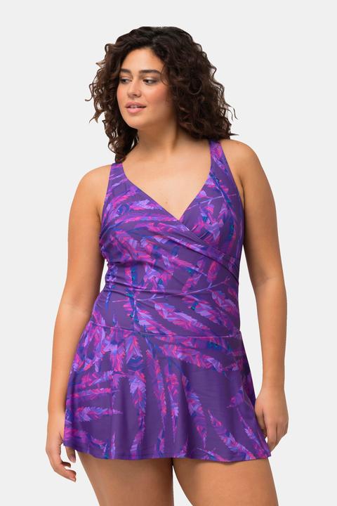 Image du produit Ulla Popken Robe de bain imprimé feuilles à bonnets souples, fronces, matière recyclée (48)