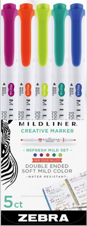 Zebra Mildliner Stylos Bulletjournal Brush Refresh Tones Set de 5 pièces (5x)