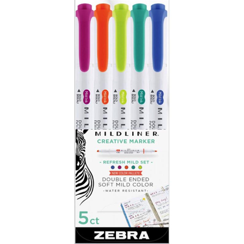 Zebra, Evidenziatori, Penne Mildliner Pennello Bulletjournal Tones Refresh Set di 5 (5x)