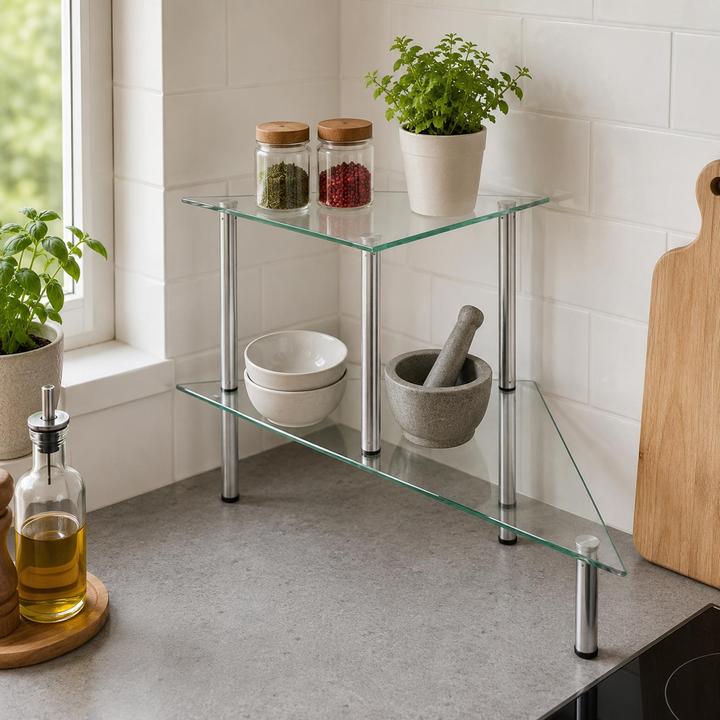 Produktbild HTI-Living Modernes Glas Eckregal mit Metallgestell 49 x 35 x 33 cm (35 x 33 x 49 cm)