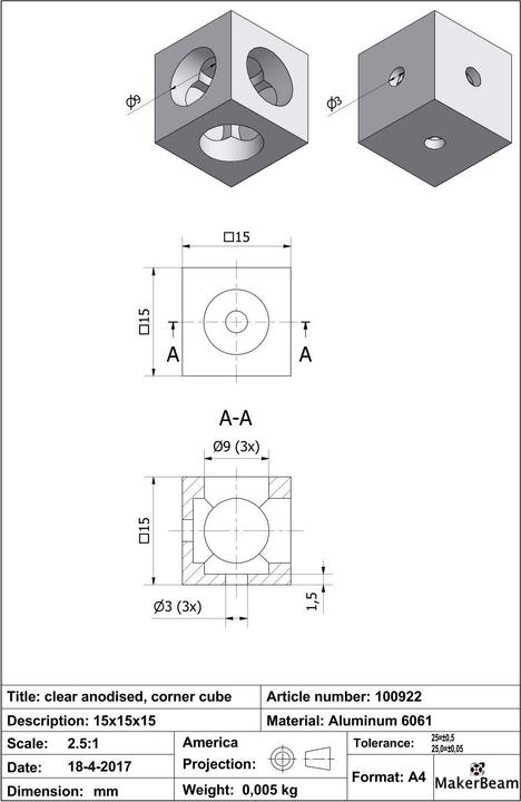 Image du produit MakerBeam Corner Cubes XL 15x15x15mm (12 pièces) (Projets Makerbeam)