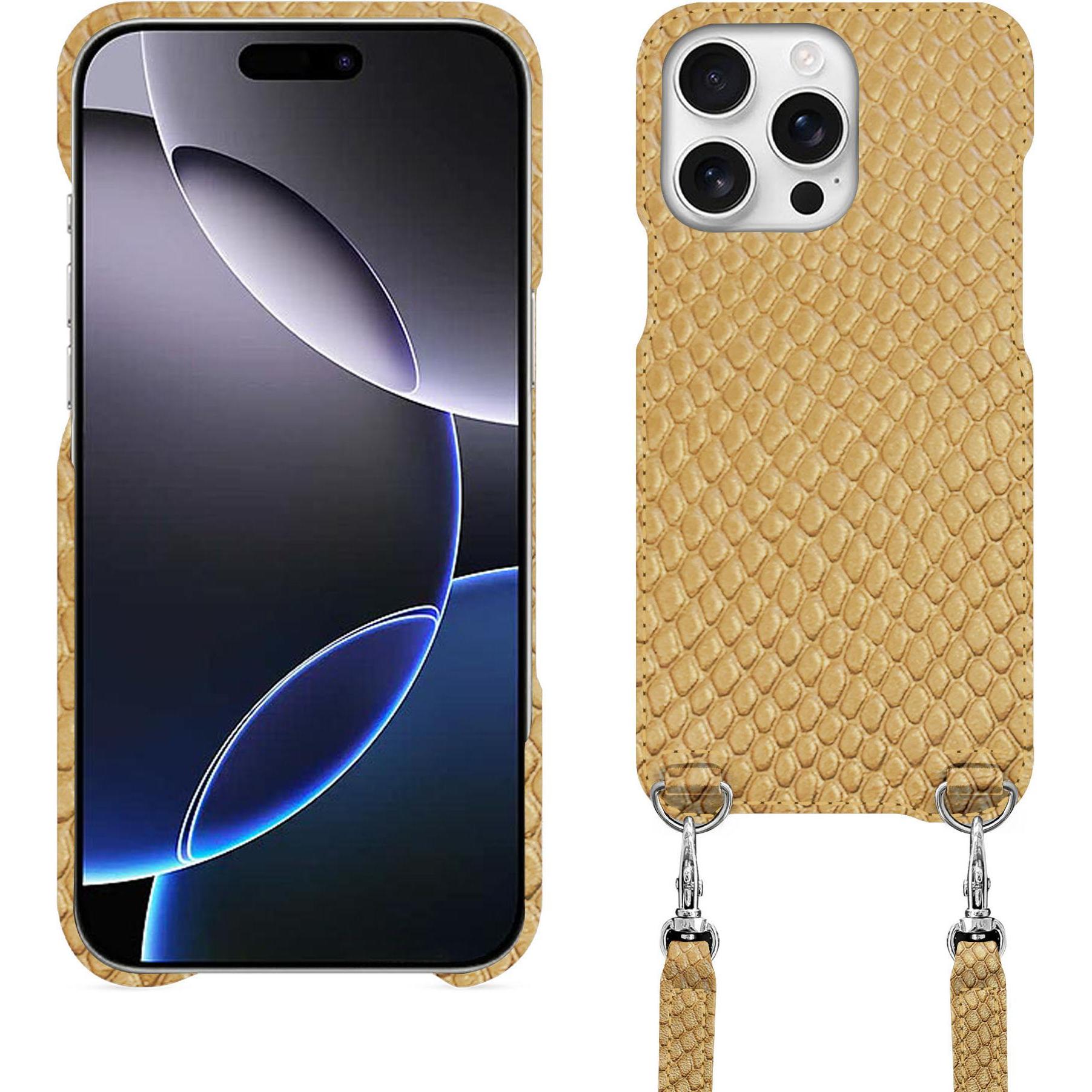 Noreve Schutzhülle mit Schulterriemen Apple iPhone 16 Pro Max (Apple iPhone 16 Pro Max), Smartphone Hülle, Braun