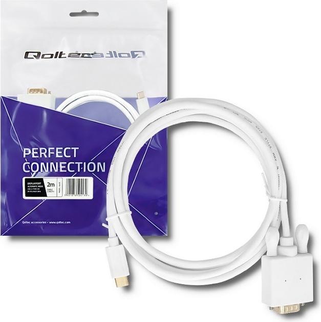 Produktbild Qoltec 50419 video cable adapter USB Type-C VGA (D-Sub) White (2 m, DisplayPort)