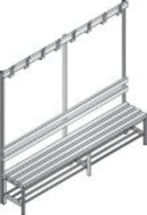 Actual product image C+P BASIC cloakroom bench, single sided, hook rail, shoe rack, plastic, length 1960 (196 cm, 165 cm)