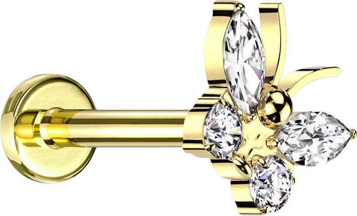 Immagine prodotto Star Piercing Micro labret filo interno farfalla placcata oro cristalli placcati oro argento (senza ottone, Titanio)