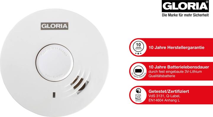 Image du produit Gloria Haus und Garten R-10 002518.0015 Détecteur de fumée à pile avec pile de 10 ans