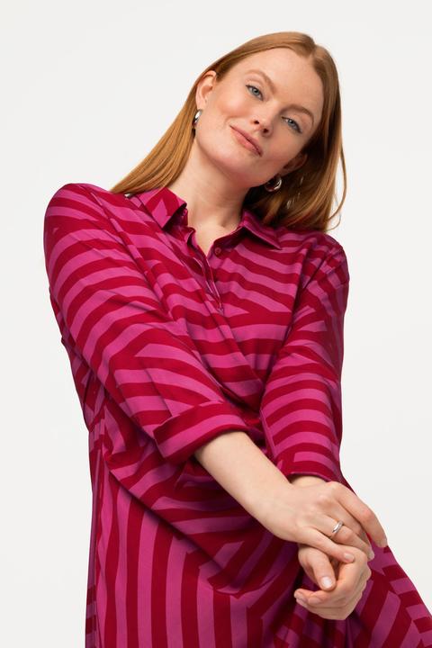 Produktbild Ulla Popken Maxikleid, Streifenmix, Hemdkragen, Langarm, Lyocellmix (50, 52)