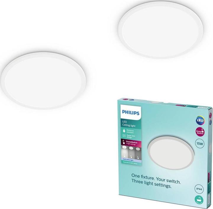Actual product image Philips Multipack 2x Superslim 3-in-1 LED Leuchte SceneSwitch CL550 15W IP44 150 (1500 lm)