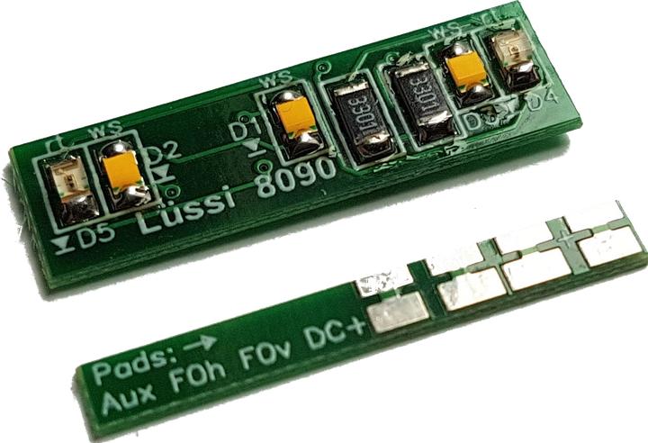 Actual product image Lüssi Universal light module warm white and red LED, with angle PCB