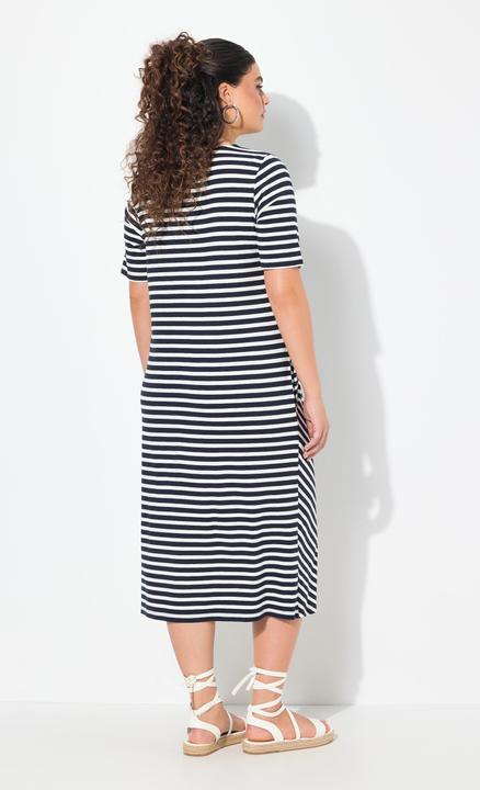 Image du produit Ulla Popken Robe midi à rayures, poches, décolleté en V et manches courtes, coupe évasée (54)