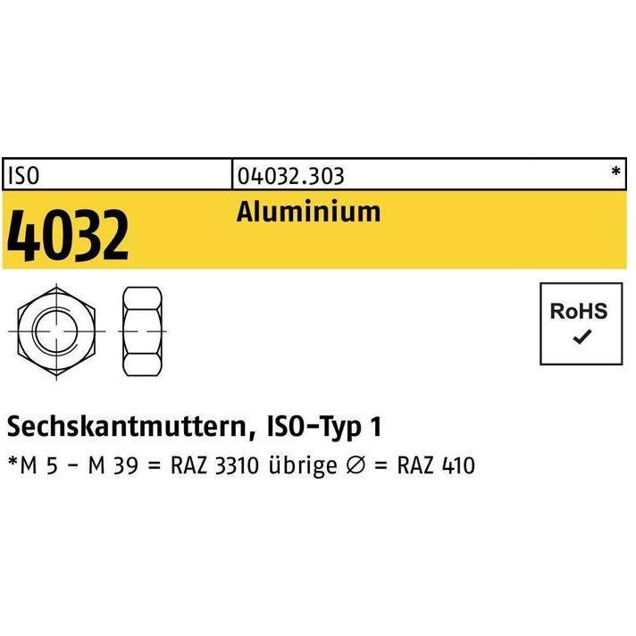 Bufab, Muttern + Unterlegscheiben, Sechskantmutter ISO 4032 M 8 Aluminium (M8)