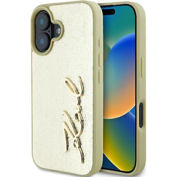 Karl Lagerfeld KLHCP16SPFMFBKMD iPhone 16 6.1" złoty/gold hardcase Metal Signature (Apple iPhone 16), Smartphone Hülle, ...