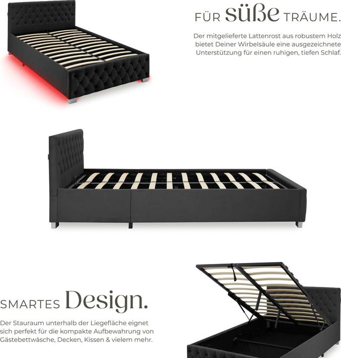 Actual product image tectake Ottoman Bed with LED strips & storage (120 x 200 cm)