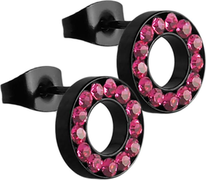 Produktbild Star Piercing Ohrstecker Fake Tunnel schwarz mit Kristall pink (ohne Messing, Chirurgenstahl 316L)