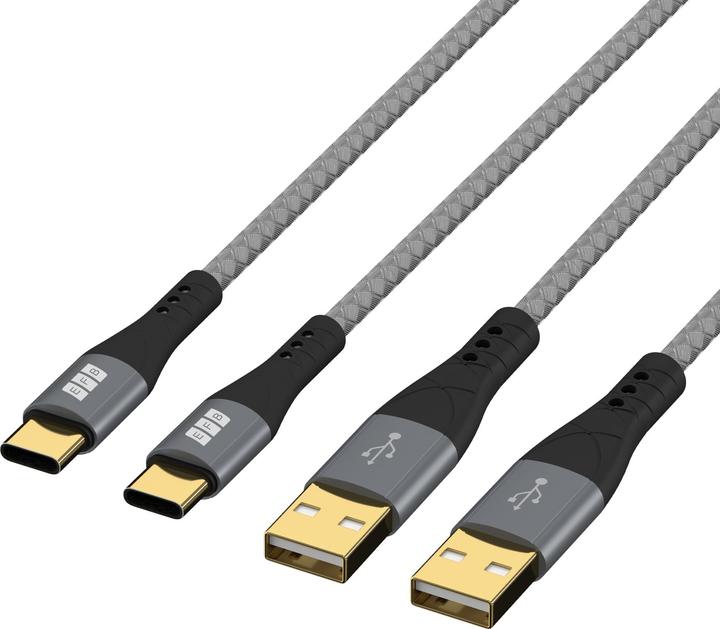 Actual product image EFB Elektronik EFB USB-A to USB-C cable set 60W QC 3A 2x2m gray gold contacts textile jacket (2 m, USB 2.0, 60 W)