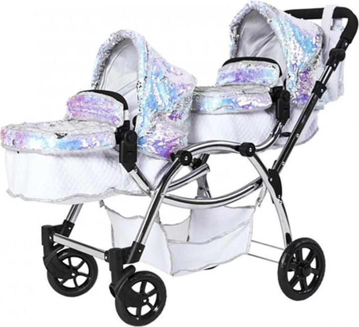 Roma Polly Sparkle Doppel-Kinderwagen mit Reiswieg in Meerjungfrau-Optik