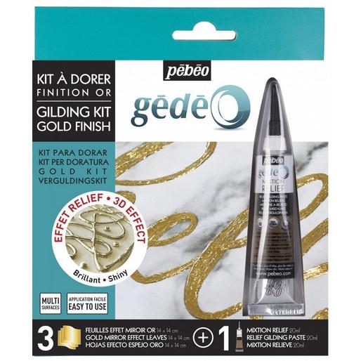 Pebeo, Künstlerfarbe + Bastelfarbe, Gold Kit 3 Folien Spiegeleffekt Gold + Relief Mischung (Gold, 20 ml)
