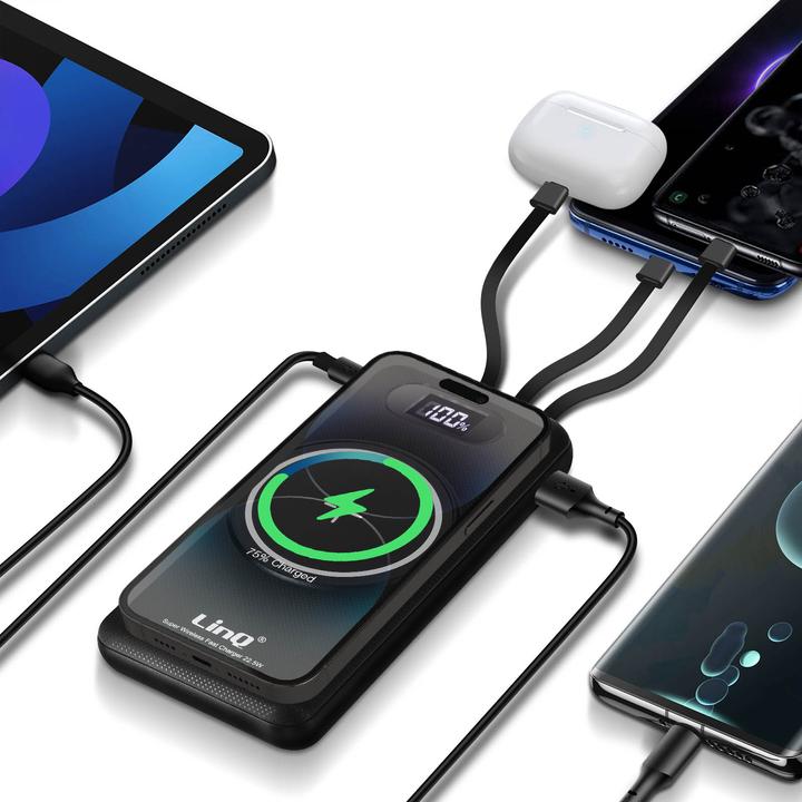 Produktbild LinQ 15.000mAh Powerbank Kabelloses Laden + USB / USB-C + Multi-Kabel (15000 mAh)