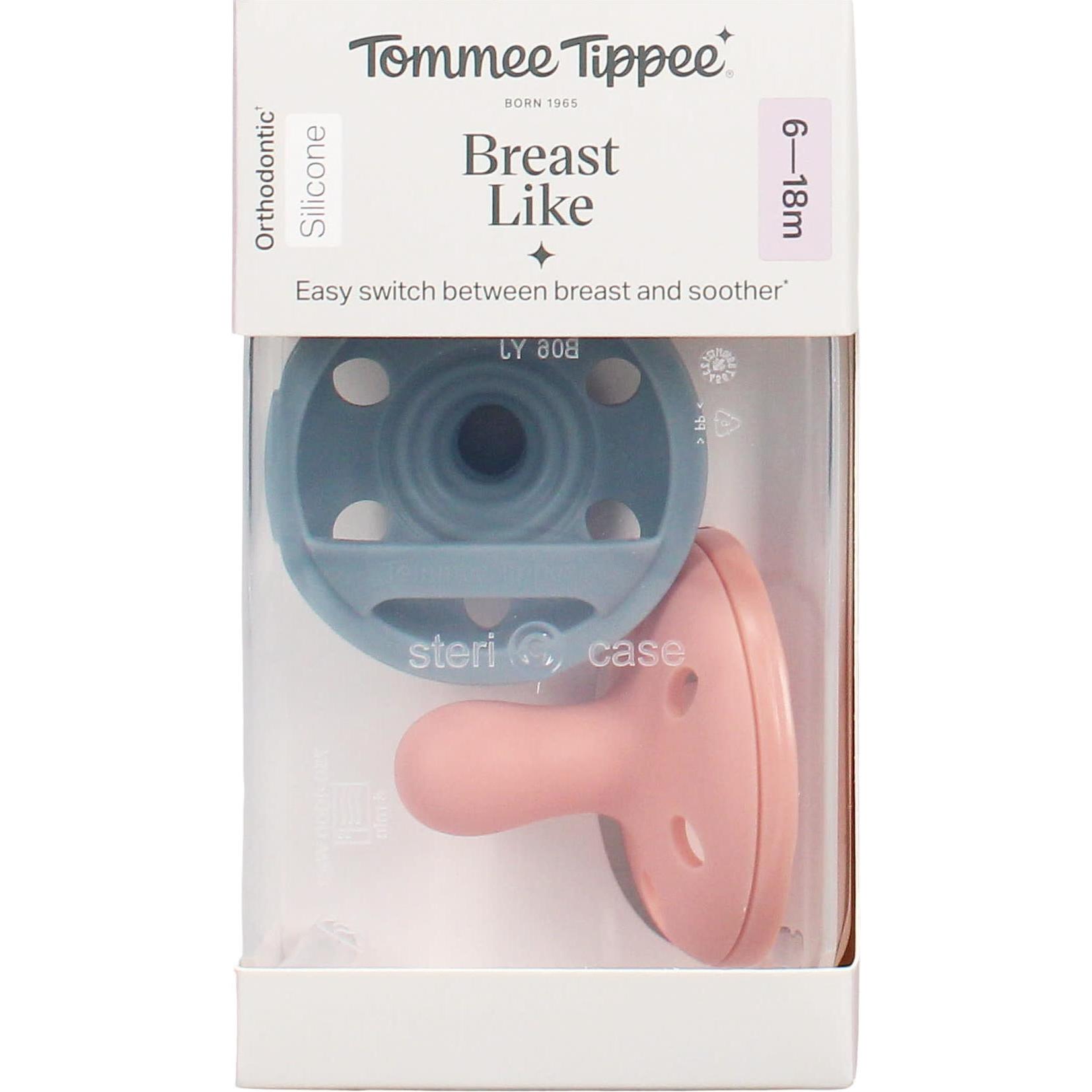 Tommee Tippee, Ciuccio, Silikon-Schnuller, brustähnlich, 6-18 Monate, 2 Stück (2x, 6 - 18 Mesi)