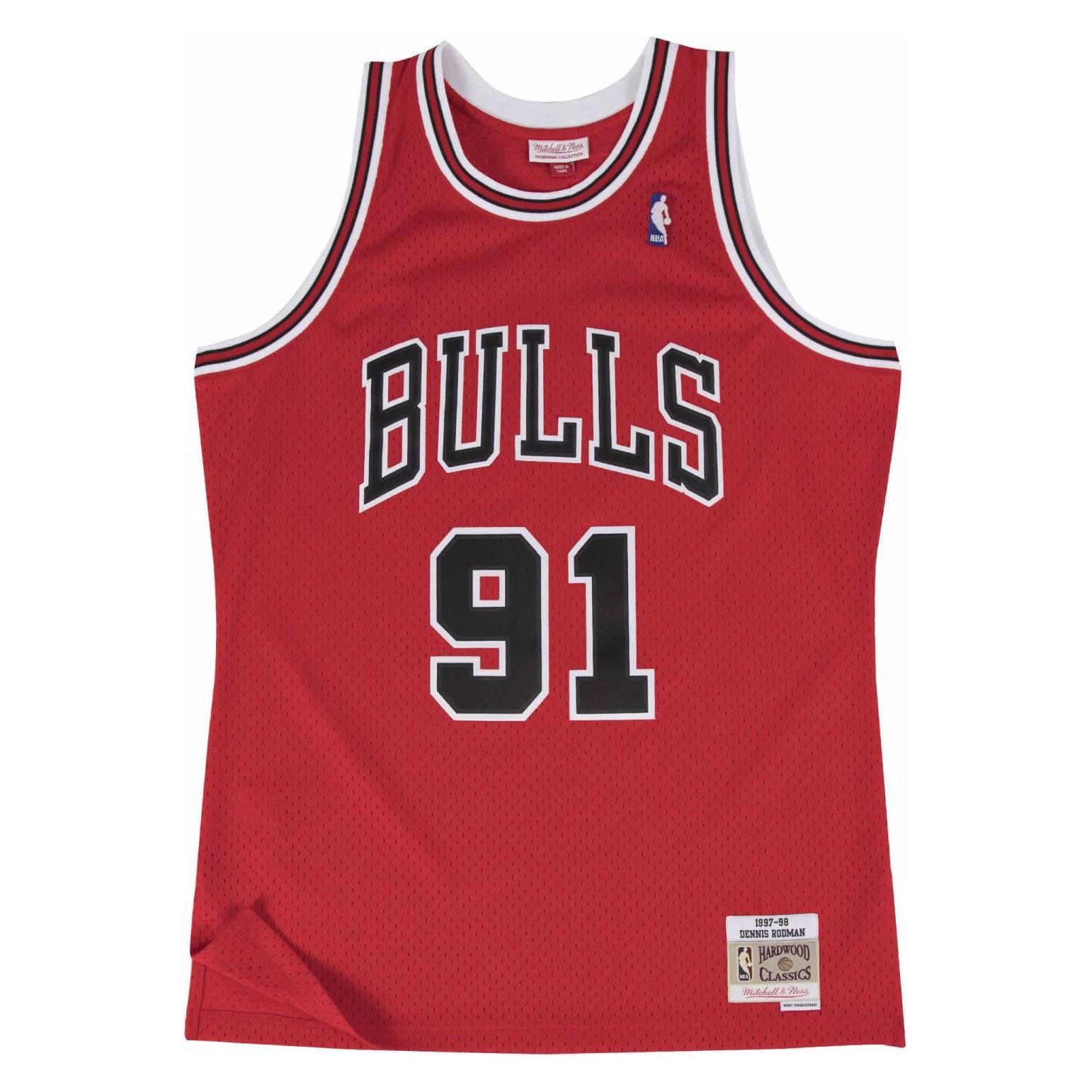 Mitchell & Ness, Mannen, Sportief Shirt, Swingman Jersey Chicago Bulls 199798 Dennis Rodman (S), Rood, S