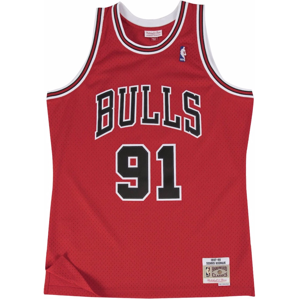 Mitchell & Ness, Herren, Sportshirt, Swingman Jersey Chicago Bulls 199798 Dennis Rodman (M), Rot, M