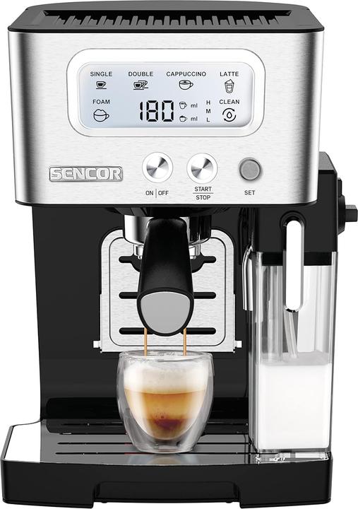 Sencor Espressomaschine mit Milchaufschäumer, LCD-Display, 15 Bar Pumpe, Thermoblock, schnelle Erwärmung