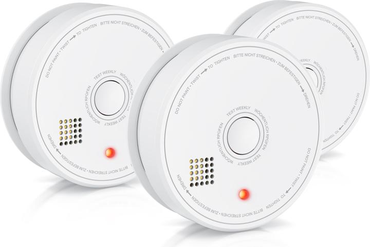 Produktbild Brandson 3x Rauchmelder, wechselbare 9V Blockbatterie, Smoke Detector, LED, TÜV geprüft, EN14604 Zertifiziert