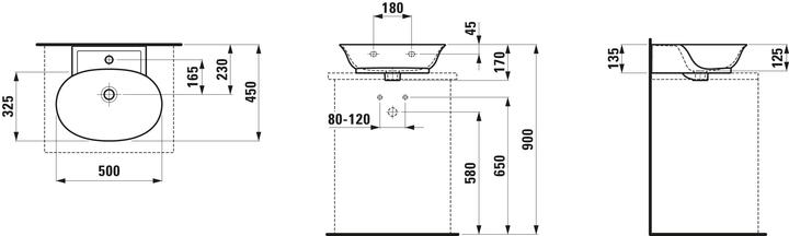 Produktbild Laufen The New Classic Aufsatz-Handwaschbecken, ohne Überlauf, US. geschliffen, ohne Hahnloch, 500x (450 mm, 500 mm)