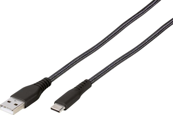 Actual product image Vivanco Longlife USB-C cable, nylon, USB-A plug <> USB-C plug, max. 18W, black, 2.50m (2.50 m, USB 2.0)