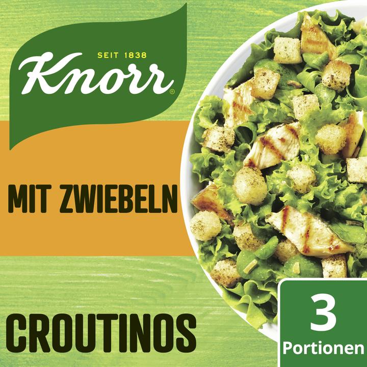Produktbild Knorr Salat Krönung Croûtinos mit Zwiebeln Beutel, knackige Brotstückchen Croutons, ideal für Salat (25 g)