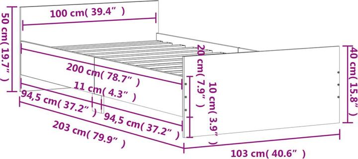 Produktbild vidaXL Bettgestell (100 x 200 cm)