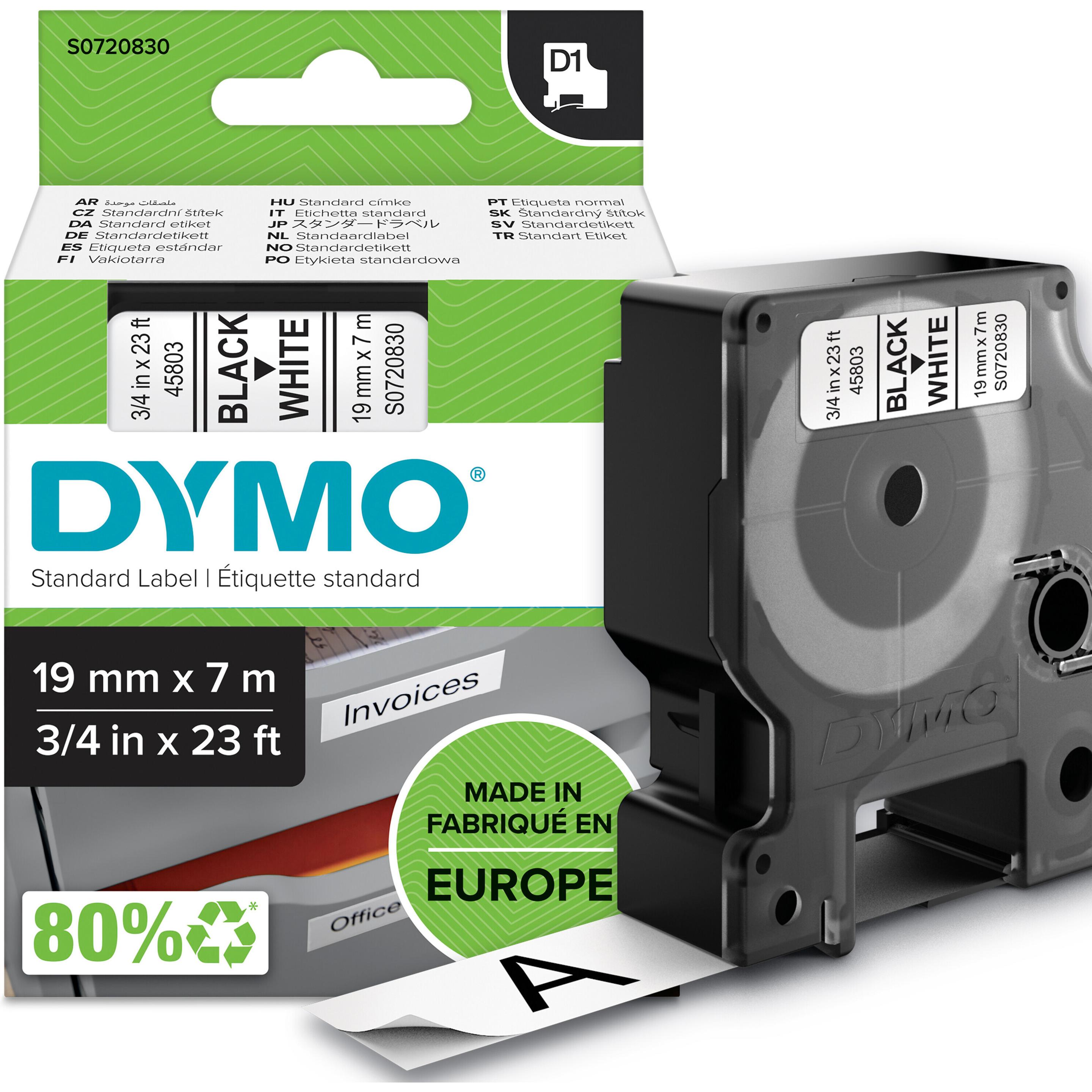 Dymo, Beschriftungsband, S0720830 Standardband (1.90 cm, Schwarz)