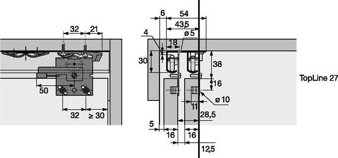 Actual product image Hettich Sliding door fittings Top Line 25/27, Inslide/Mixslide