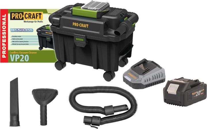Produktbild Procraft VP20 Akku Industriesauger 20 V 10 l Brushless + 1x Akku 4,0 Ah + Ladegerät (Nass-Trockensauger)