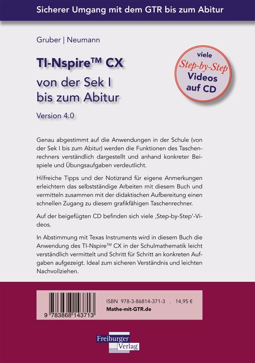 Produktbild TI-Nspire CX von der Sek I bis zum Abitur Version 4.0 mit CD-ROM (Deutsch, Helmut Gruber, Robert Neumann, 2015)