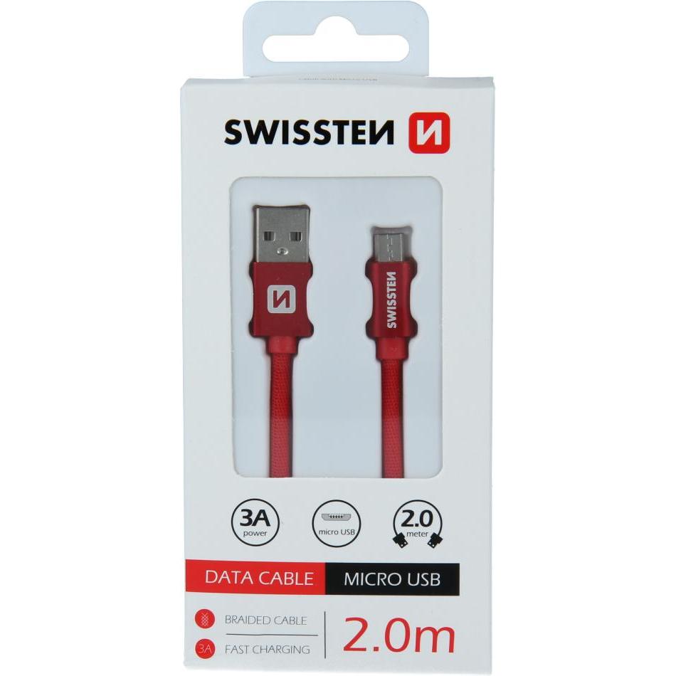 Swissten Datenkabel Textil USB / Micro-USB 2.0 M (2 m, USB 2.0), USB Kabel