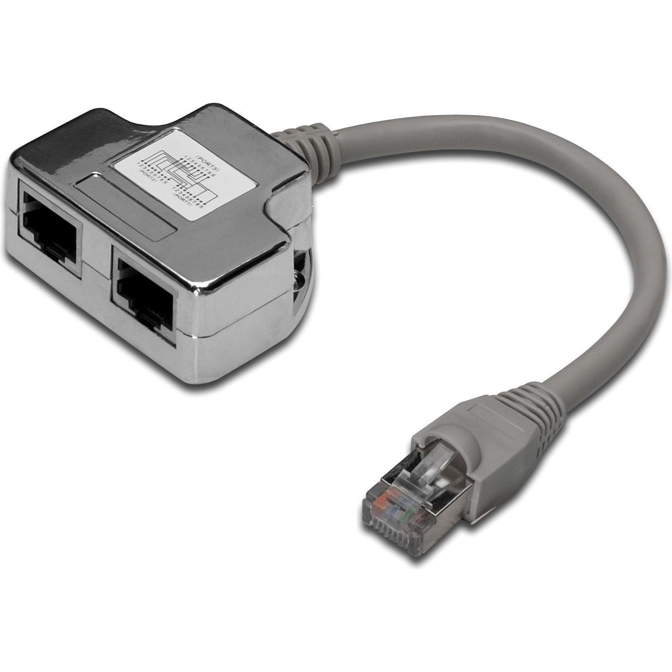 Digitus RJ45 T-Adapter (RJ45, RJ45 (2x)), Netzwerkadapter, Grau