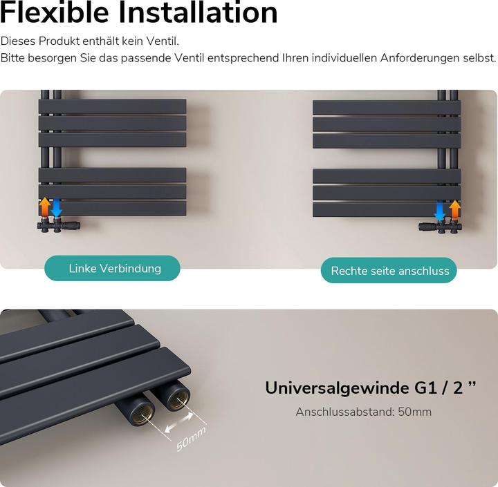 Produktbild Emke Badheizkörper Handtuchhalter Handtuchwärmer 160x60cm Anthrazit 958w (1005 W)