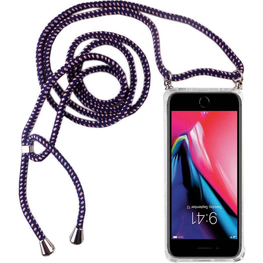 König Design Apple iPhone 7 / 8 Handykette Hülle mit Band Case zum umhängen Kordel Violett, Handykette, Transparent