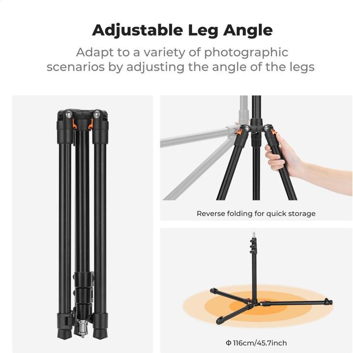 Produktbild K&F Concept 2.6m Extendable/Foldable Photography Light Stand, Carbon Fiber (5 kg)