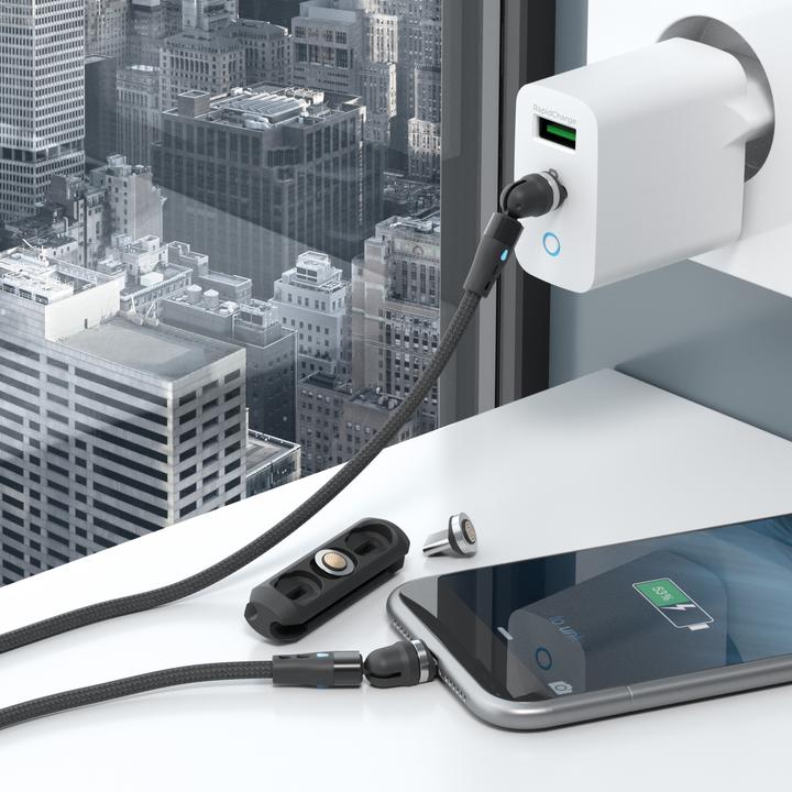 Produktbild RealPower Magnetic cable,1m,2x magnetisch,schwarz mit Adapte (1 m)