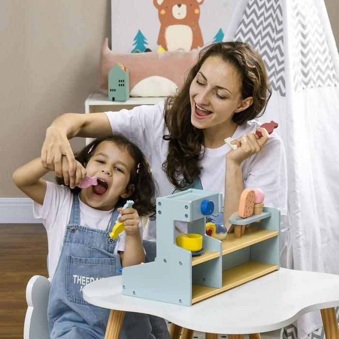 Produktbild Swisshandel24 Eisdiele Kinder Holz, Eis Holzspielzeug für Kinder mit Küchenzubehör, Hellblau