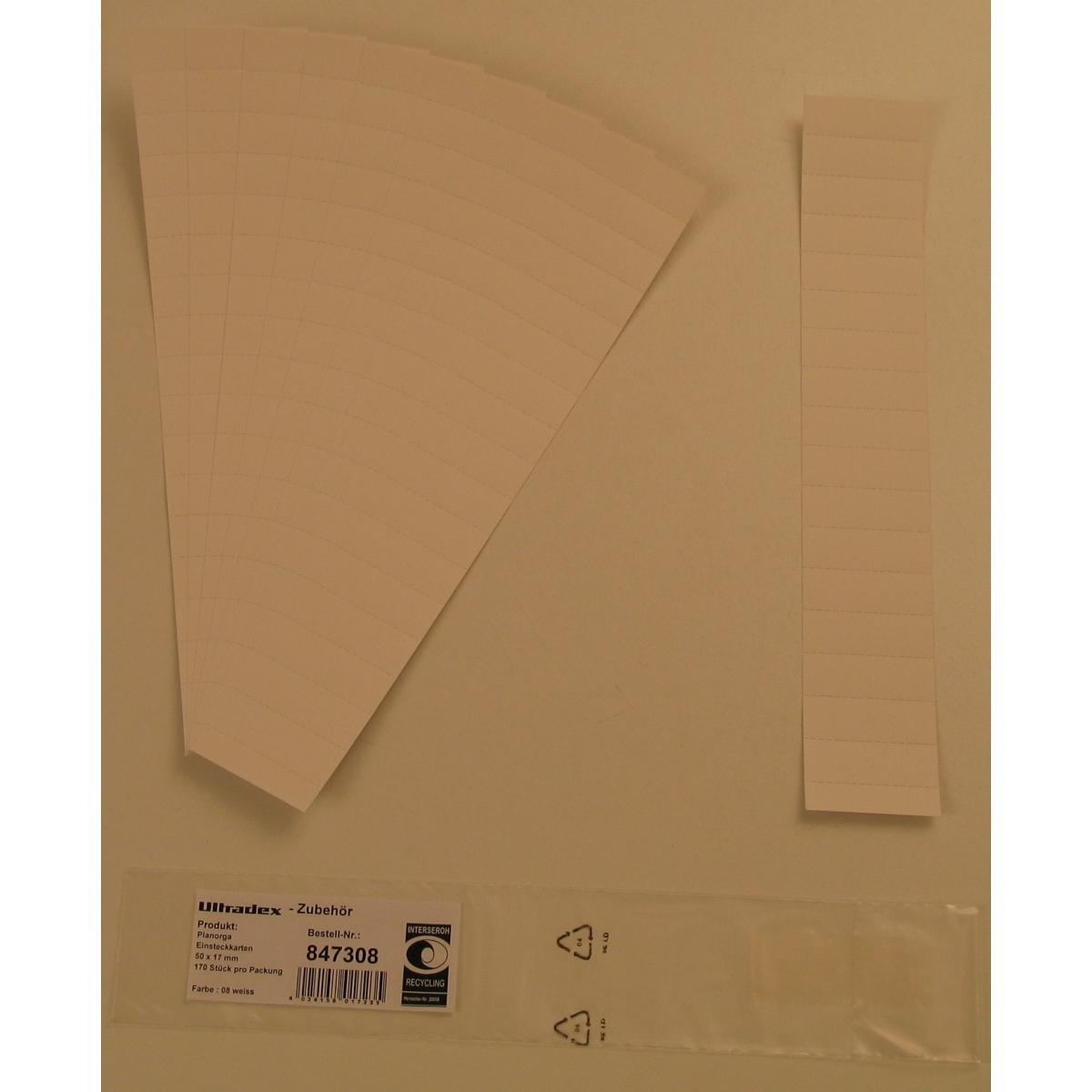 Ultradex, Kartenaufbewahrung, Einsteckkarten für 20mm Einsteckschiene 50x17mm VE=170 Stück weiss