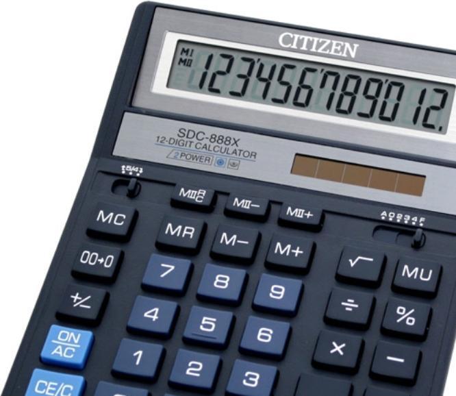 Actual product image Citizen Calculator desktop SDC 888X BL (Solar cells, Batteries)